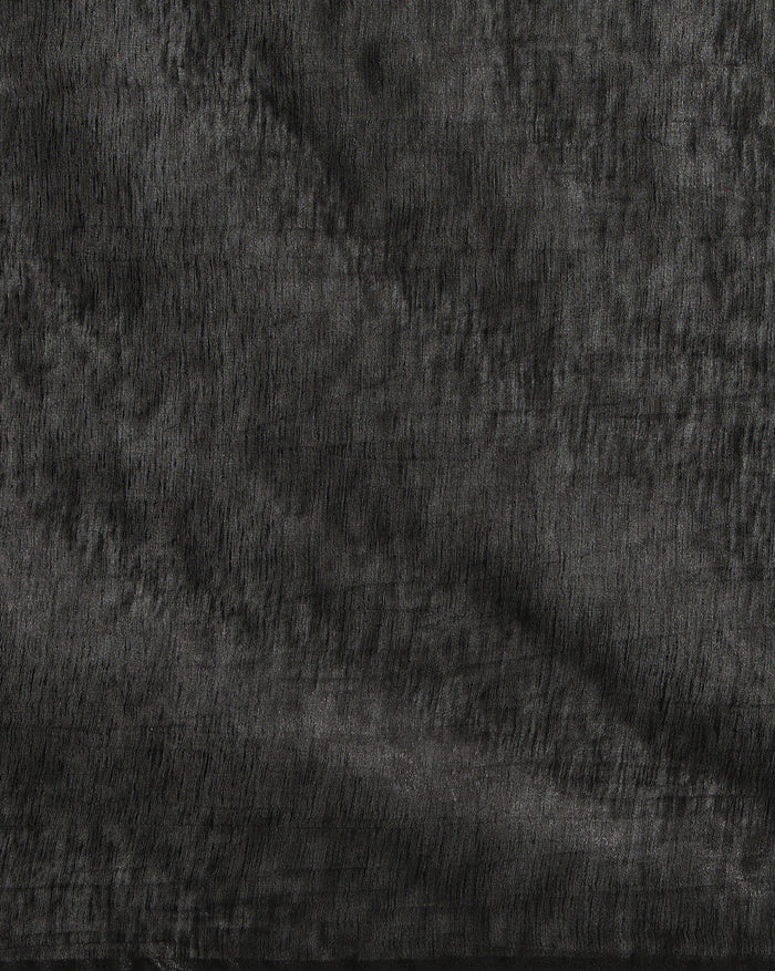 Glossy Eri Tussar Silk Embroidered Black Saree