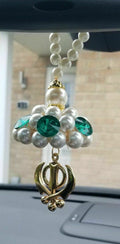 Gold Plated Punjabi Sikh Small Khanda Stunning Pendant Car Rear Mirror Beads Mal