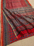 Indiehaat | Chanderi Silk Ajrakh Print Saree Red