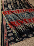 Indiehaat | Chanderi Silk Ajrakh Print Saree Black