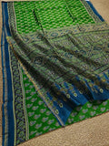Indiehaat | Chanderi Silk Ajrakh Print Saree Green