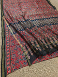 Indiehaat | Chanderi Silk Ajrakh Print Saree Red