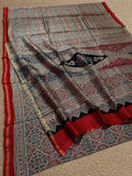 Indiehaat | Chanderi Silk Ajrakh Print Saree Multicolor