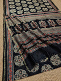 Indiehaat | Chanderi Silk Ajrakh Print Saree Black