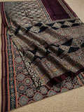 Indiehaat | Chanderi Silk Ajrakh Print Saree Red