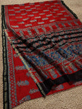 Indiehaat | Chanderi Silk Ajrakh Print Saree Red