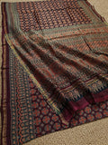 Indiehaat | Chanderi Silk Ajrakh Print Saree Red