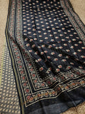 Indiehaat | Chanderi Silk Ajrakh Print Saree Black