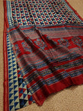 Indiehaat | Chanderi Silk Ajrakh Print Saree Beige