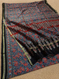 Indiehaat | Chanderi Silk Ajrakh Print Saree Multicolor