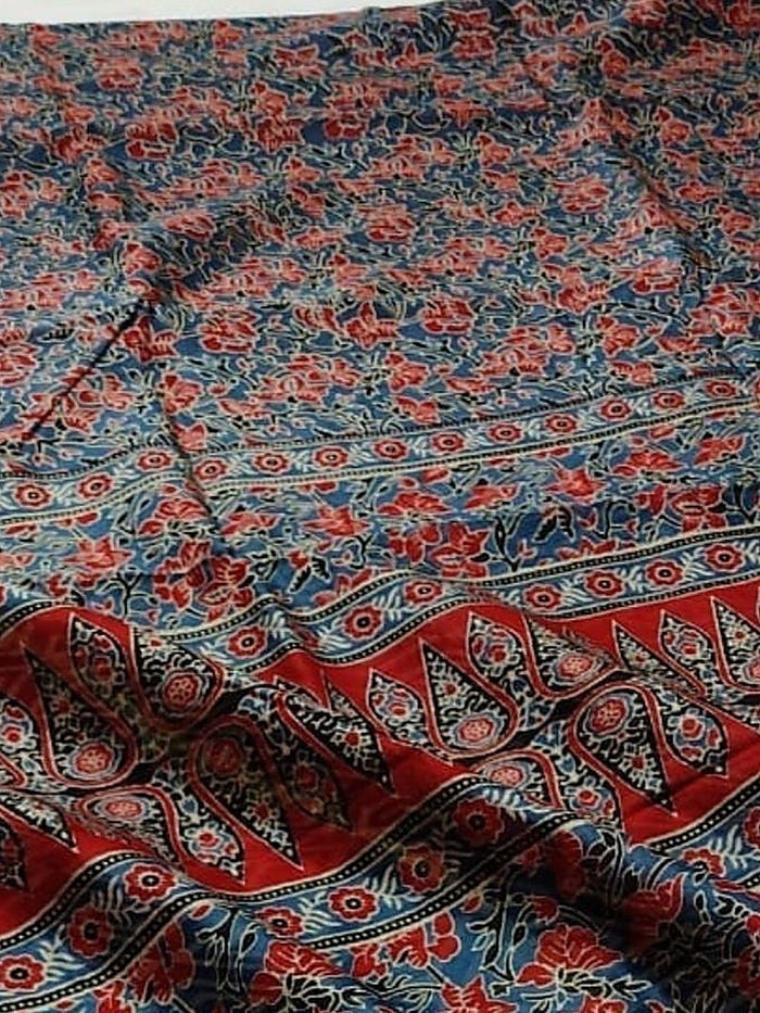 Indiehaat | Chanderi Silk Ajrakh Print Saree Multicolor