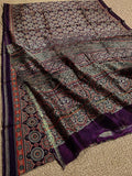 Indiehaat | Chanderi Silk Ajrakh Print Saree Red