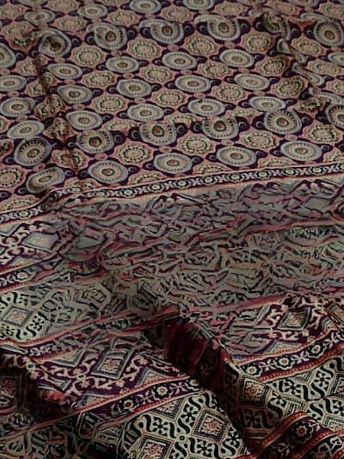 Indiehaat | Chanderi Silk Ajrakh Print Saree Red