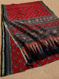 Indiehaat | Chanderi Silk Ajrakh Print Saree Red