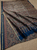 Indiehaat | Chanderi Silk Ajrakh Print Saree Multicolor