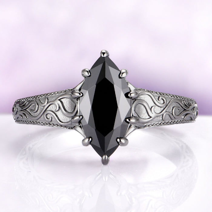 Black Onyx Engagement Ring | Gothic Victorian Solitaire Silver
