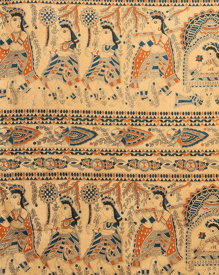 Graceful Katan Silk Madhubani Beige Suit (T+B+D)