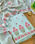Indiehaat | Pure Linen Embroidery Suit Blue