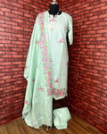Indiehaat | Pure Linen Embroidered Green Stitched Suit