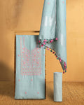 Gulmohar Pure Linen Embroidered Pastel Green Suit (T+B+D) Piece