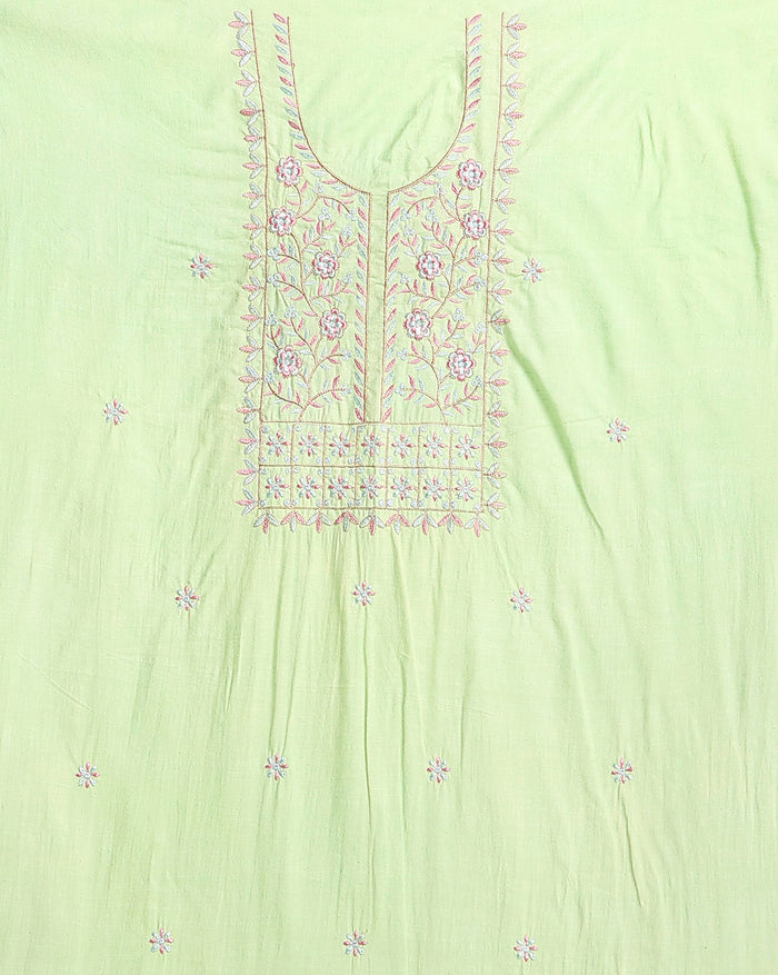 Gulmohar Slub Linen Pista Green Unstitched Suit (T+B+D)