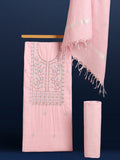Gulmohar Slub Linen Rose Pink Unstitched Suit (T+B+D)