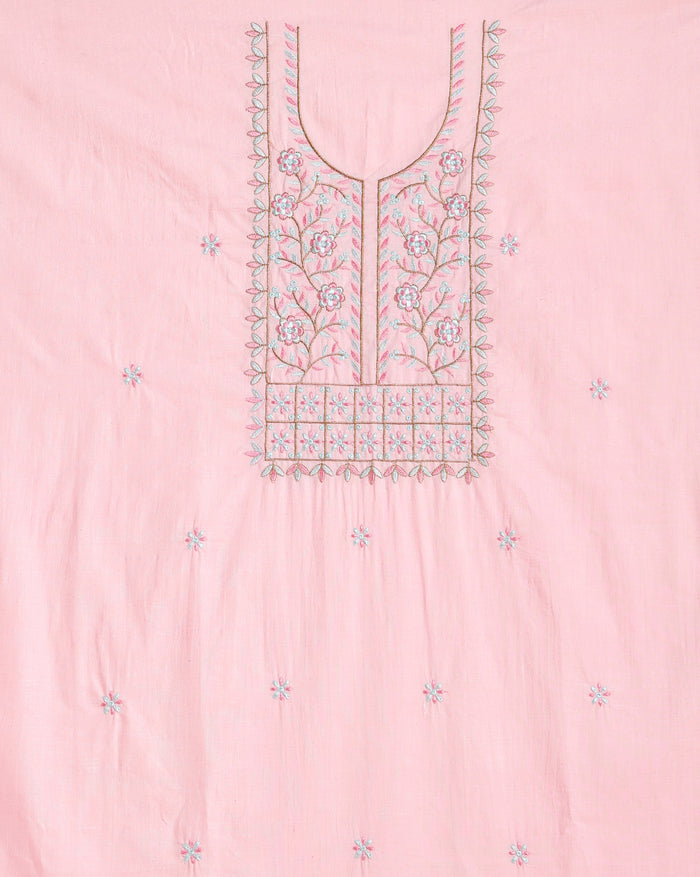 Gulmohar Slub Linen Rose Pink Unstitched Suit (T+B+D)