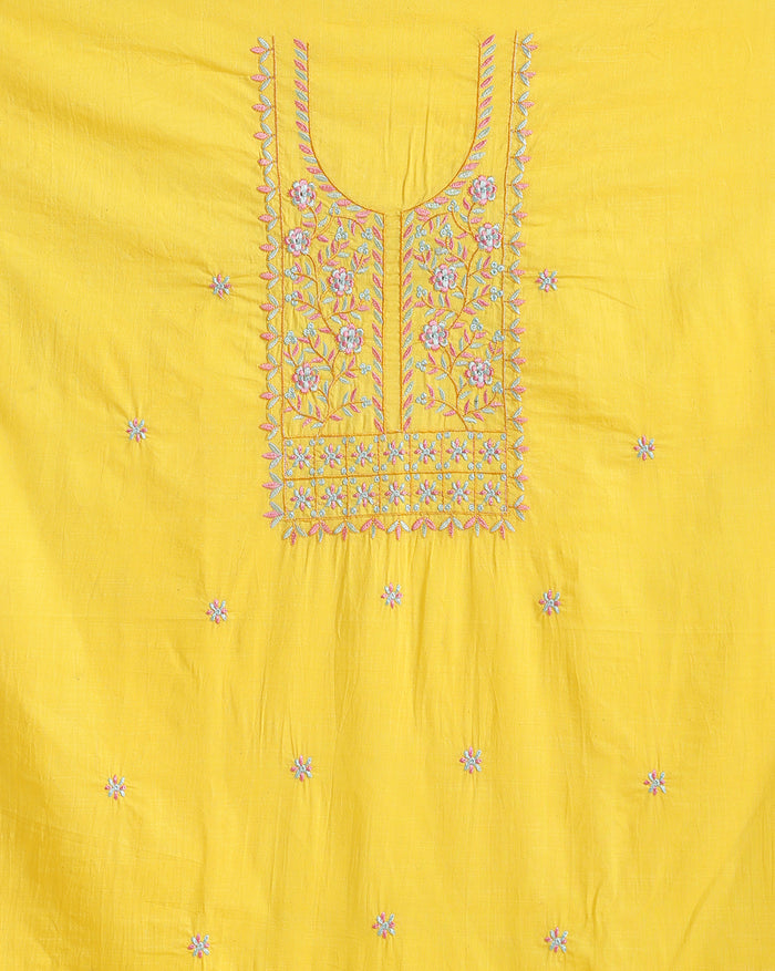 Gulmohar Slub Linen Vivid Yellow Unstitched Suit (T+B+D)