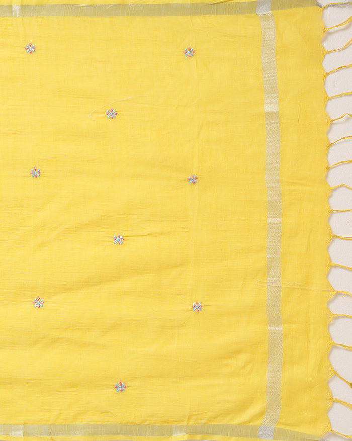 Gulmohar Slub Linen Vivid Yellow Unstitched Suit (T+B+D)