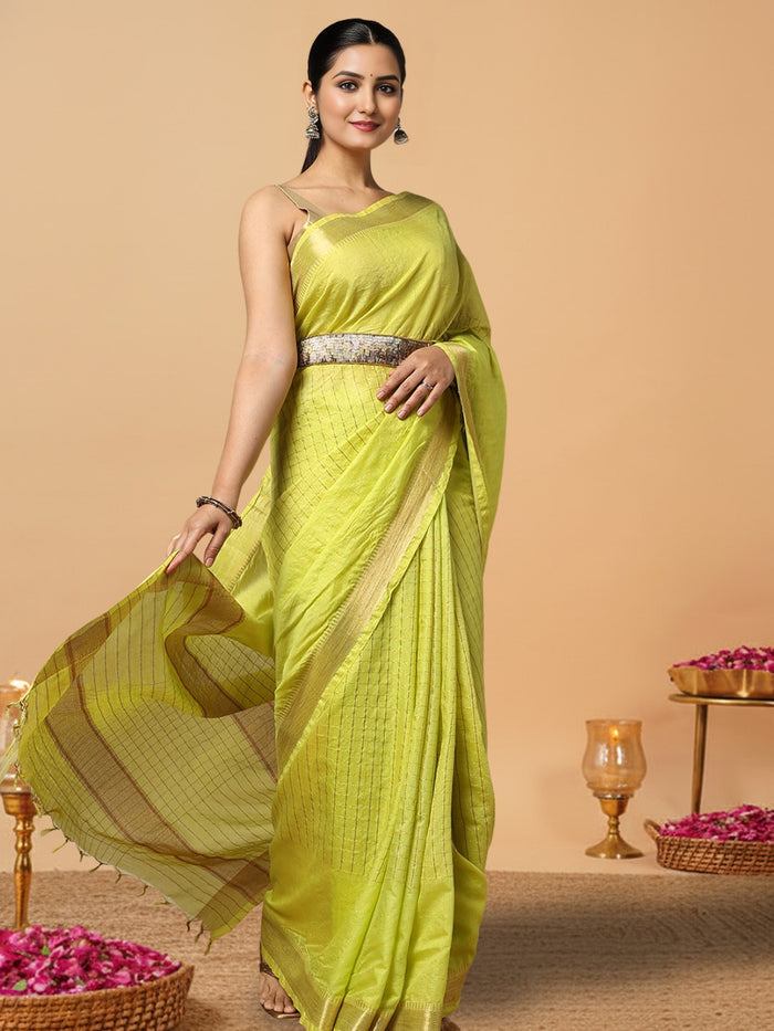 Handcrafted Kota Silk Golden Poppy Yellow Plain Saree