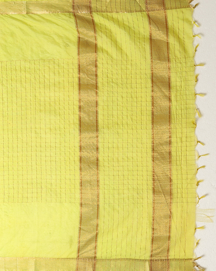 Handcrafted Kota Silk Golden Poppy Yellow Plain Saree