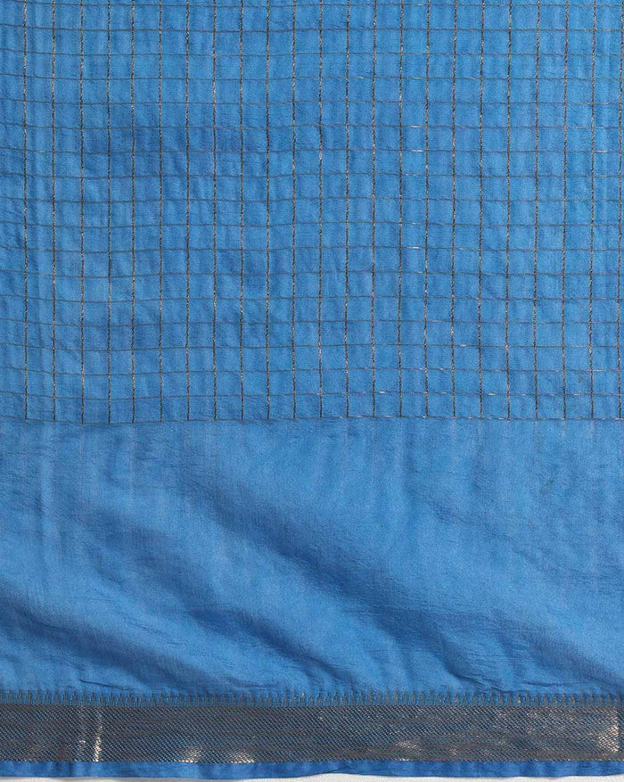 Handcrafted Kota Silk Plain Saree Ocean Blue