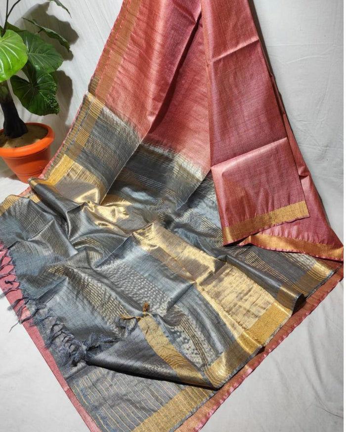 Handcrafted Kota Silk Red & Gray Saree