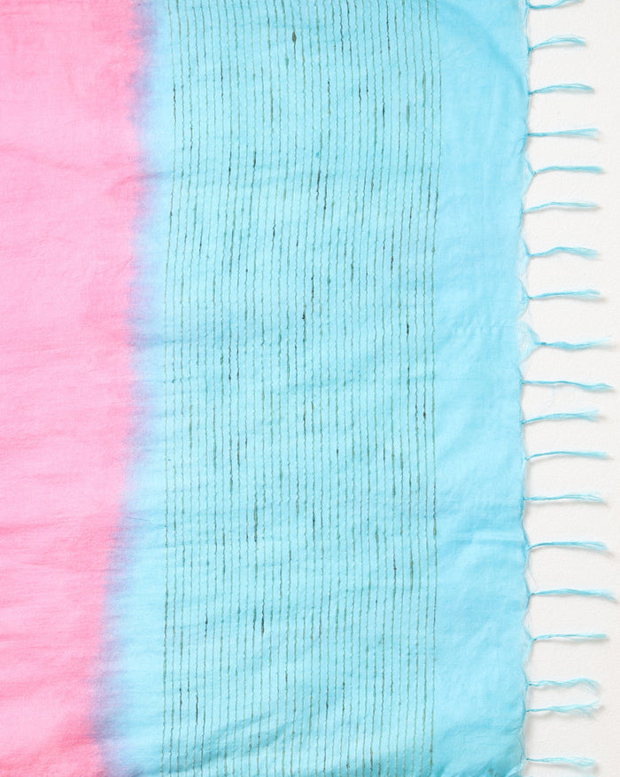 Handdyed Katan Silk Blue & Pink Contrast Suit (T+B+D)