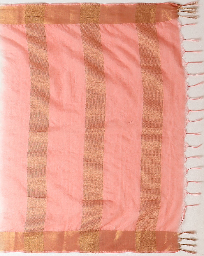Handloom Kota Silk Serene Beige & Rust Orange Saree