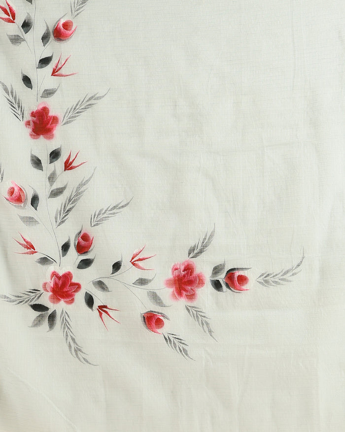 Handpainted Kota Doria Suit Gray (Top+Dupatta+Bottom)