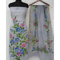 Kota Doria Purple Suit 2 Piece Handpainted (Only Top and Dupatta)-Indiehaat