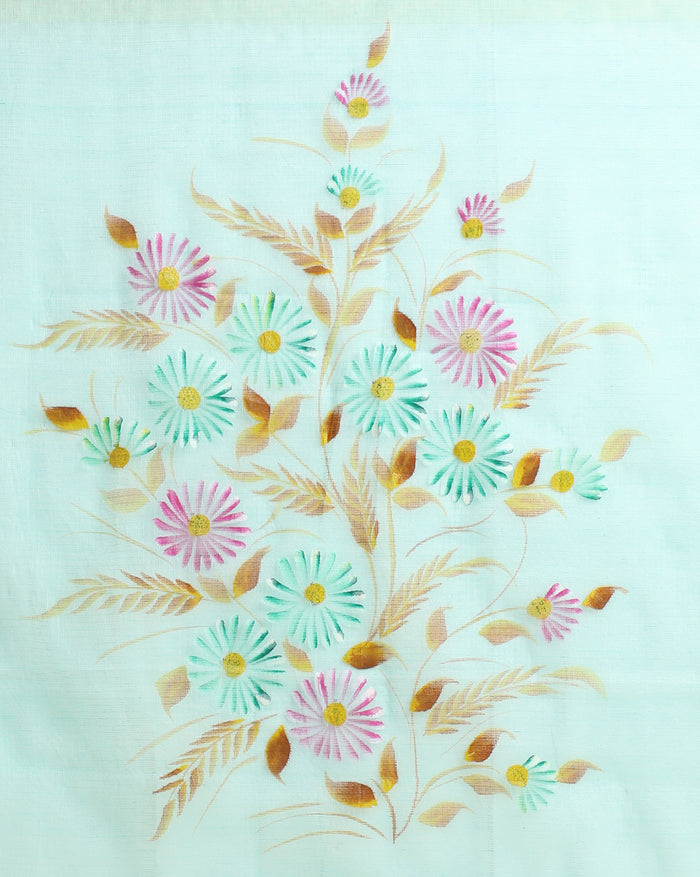 Handpainted Vibrant Kota Doria Blue Suit (Top & Dupatta)
