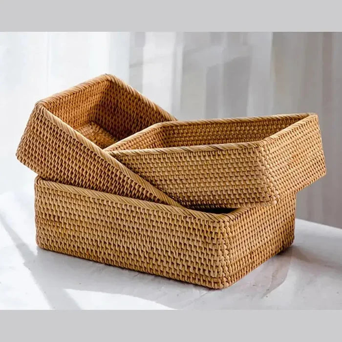 Handwoven Rattan Storage Basket | Rectangular Wicker Organizer Tray – image 6
