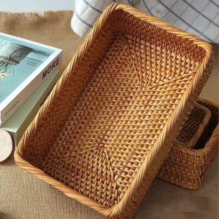 Handwoven Rattan Storage Basket | Rectangular Wicker Organizer Tray – image 7