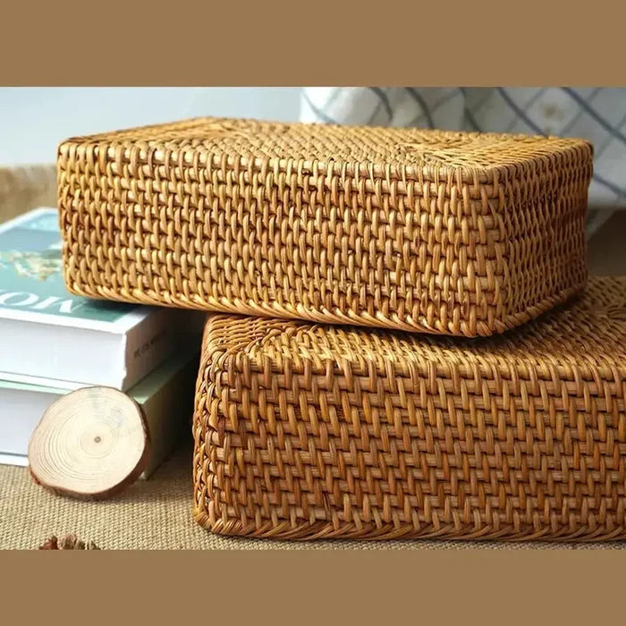 Handwoven Rattan Storage Basket | Rectangular Wicker Organizer Tray – image 8