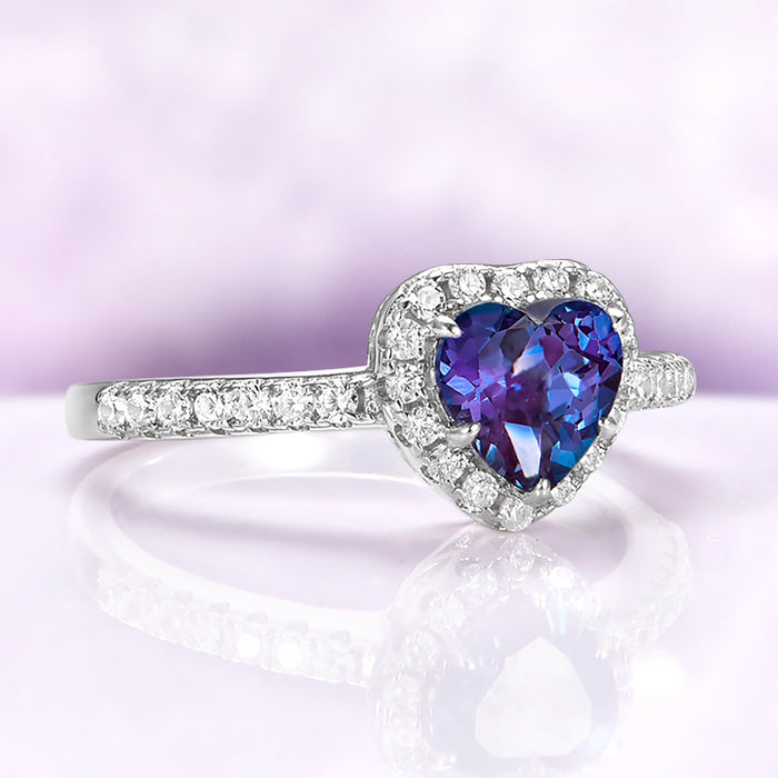 Heart Alexandrite Promise Ring by Aquamarise with heart-shaped alexandrite and sparkling silver band