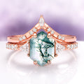 Hexagon Cut Green Moss Agate Engagement Ring Set in 14K Solid Rose Gold by Aquamarise Gold, featuring a vintage-inspired green moss agate stone with diamond accents in a nature-themed design.
