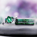 Hexagon emerald and moss agate couples ring set in silver and tungsten