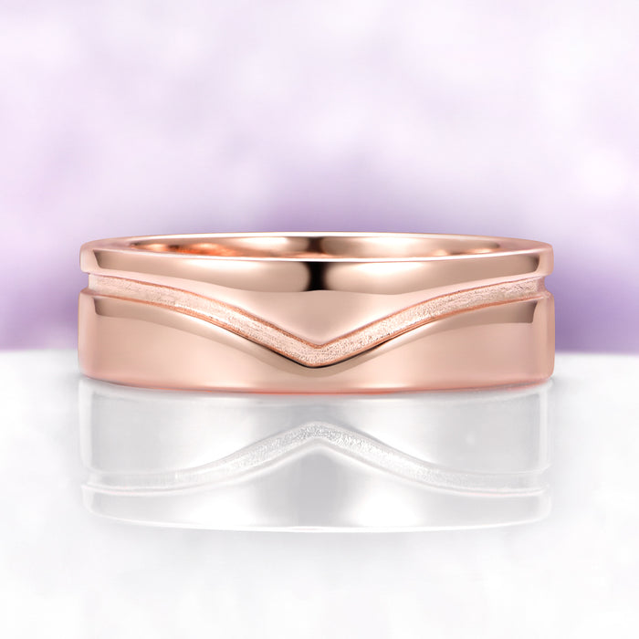 Hexagon Morganite Couples Ring Set by Aquamarise, featuring a polished rose gold band with a subtle chevron design, part of Matching Couples' Rings and Morganite Jewelry collections.