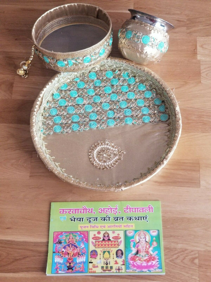 Hindu fast worship karva chauth vrat thali set special pooja karwa vrata katha e