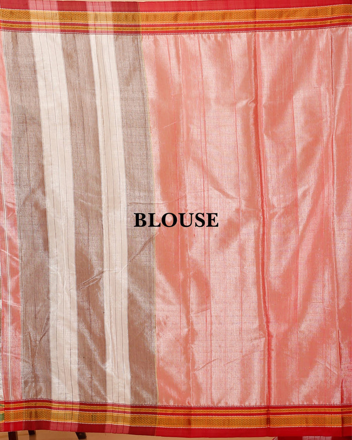ILKAL Handloom Cotton Silk Saree Coral Pink Color with running blouse - IndieHaat