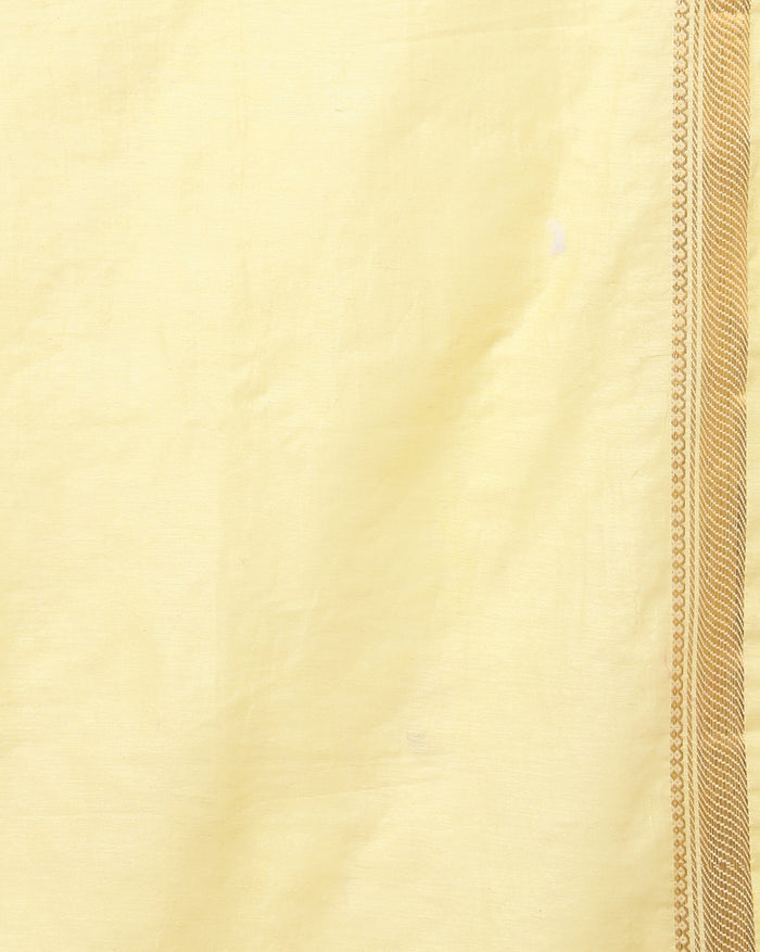 Impressionistic Silk Linen Embroidered Yellow Saree