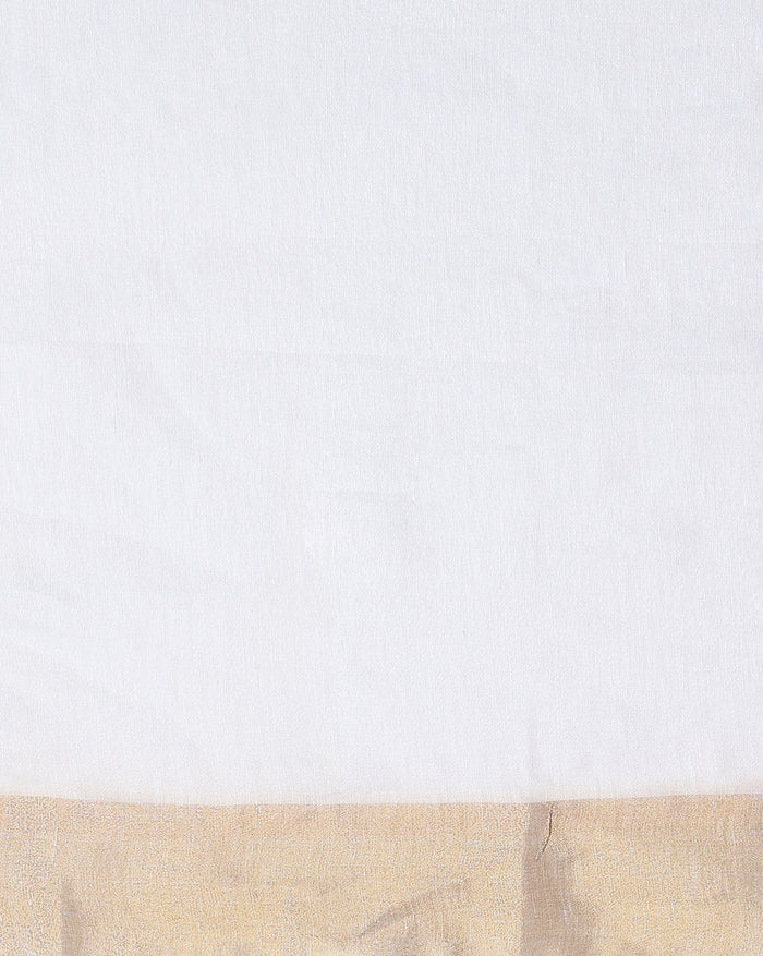 Incandescent Silk Linen White Saree Buta