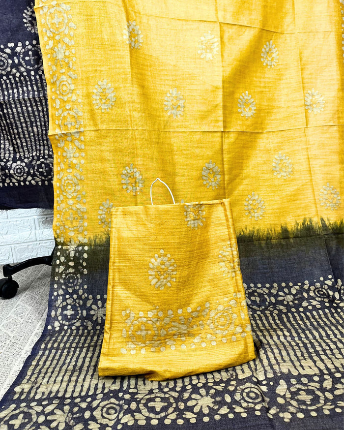 Intriguing Khadi Cotton Wax Batik Hand Dyed Black Suit (T+B+D)
